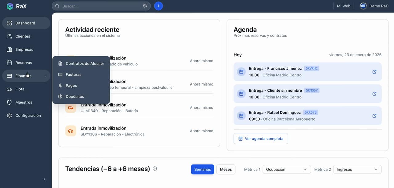 Software de rent‑a‑car con 